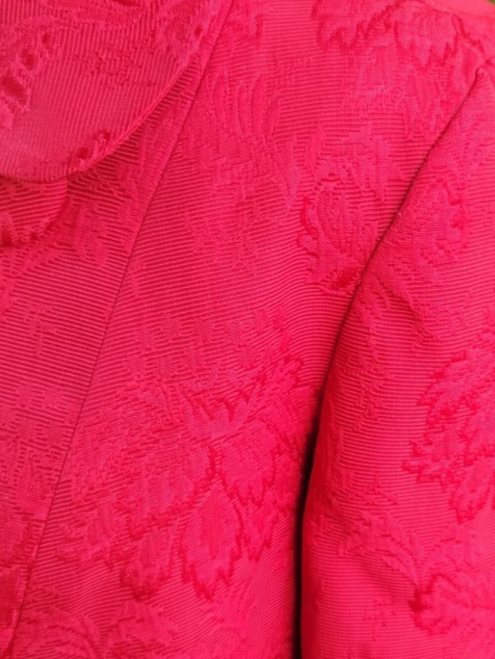 Talbots Red Floral Brocade Double Breasted Jacket Medium Holiday - Picture 2 of 9